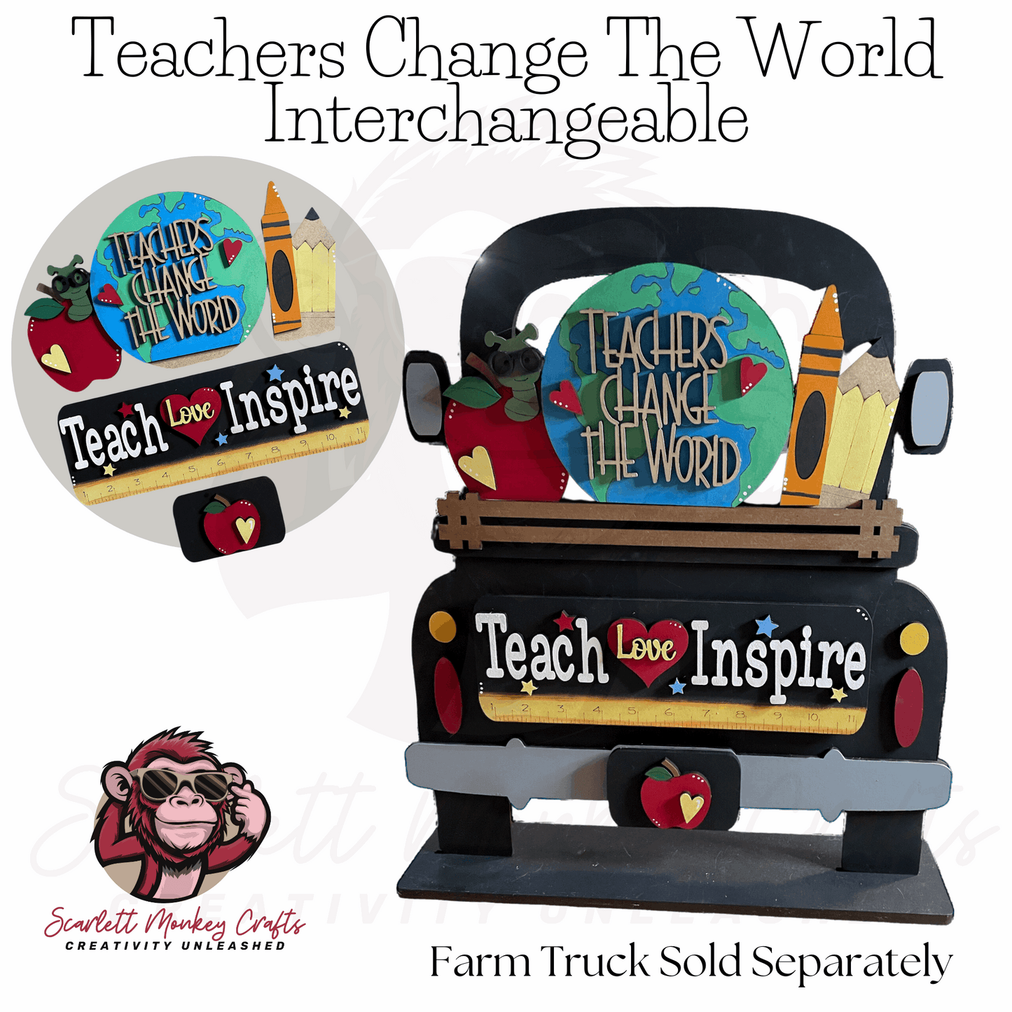 Teachers Wood Project, Change the World Interchangeable kit with MDF pieces for farm truck display.