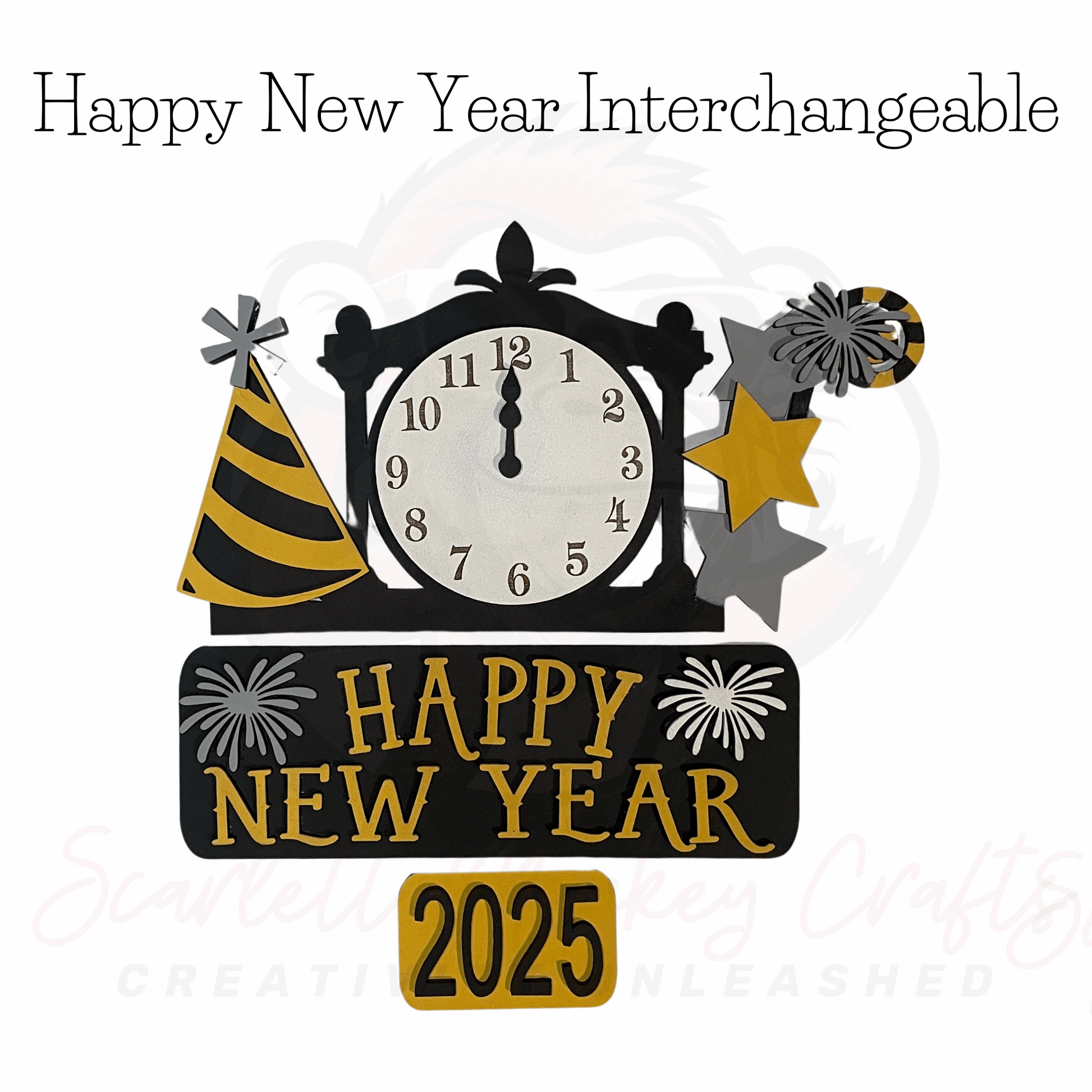 Paintable wood project for Farm Truck, Happy New Year interchangeable add-on, MDF craft kit.