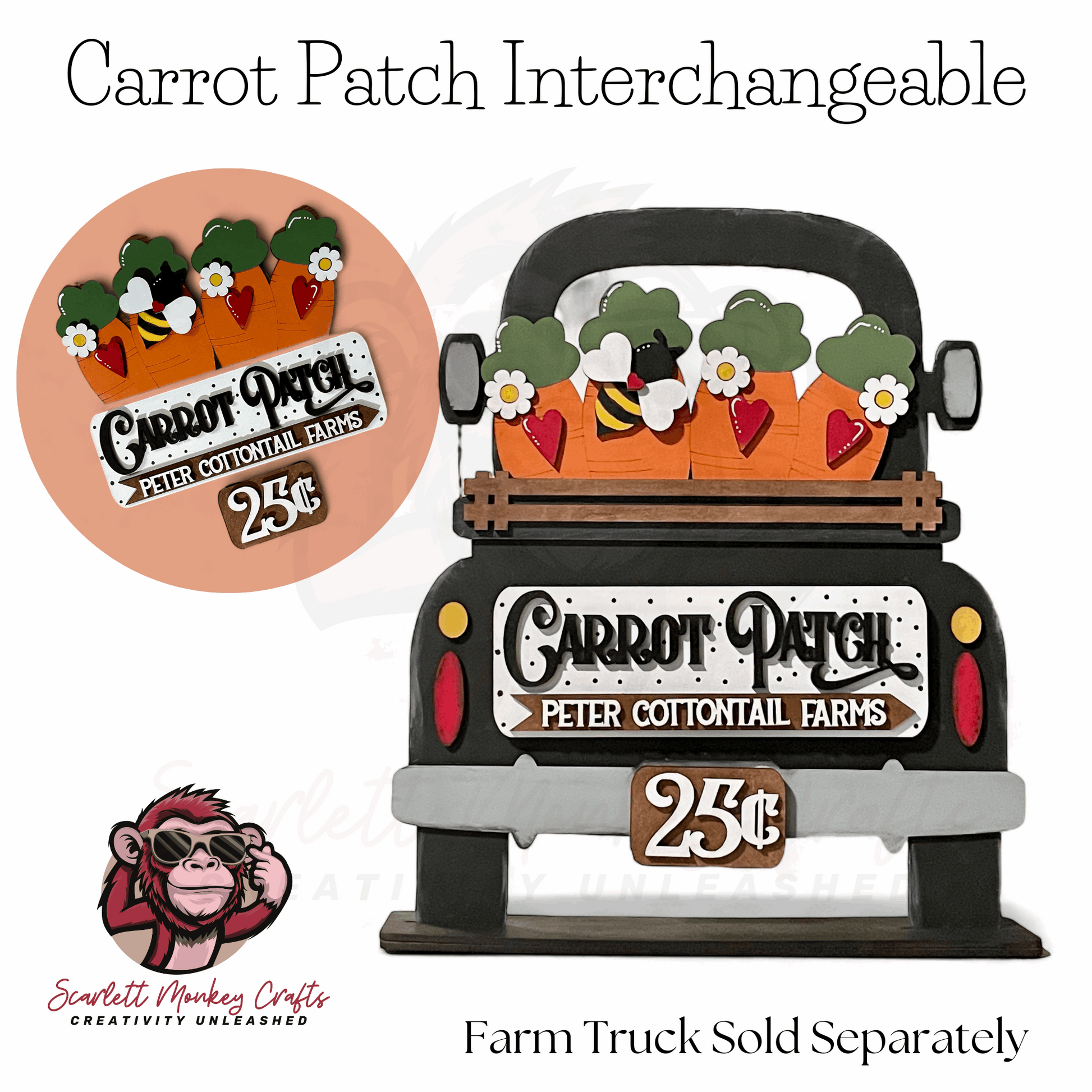 Paintable wood project, Cotton Patch Interchangeable with Velcro attachments for Farm Truck base crafting.