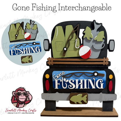 Gone Fishing Interchangeable display for Farm Truck with Velcro attachments and customizable colors.