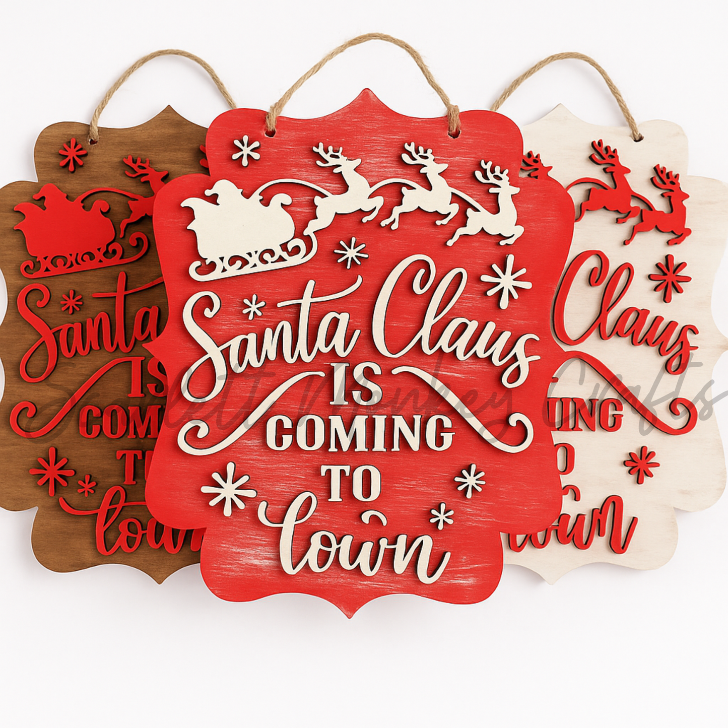 Santa Claus is Coming to Town Wall Sign - Hand-Painted Christmas Decor