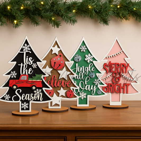 Standing Christmas Trees Set - Hand-Painted Holiday Decor