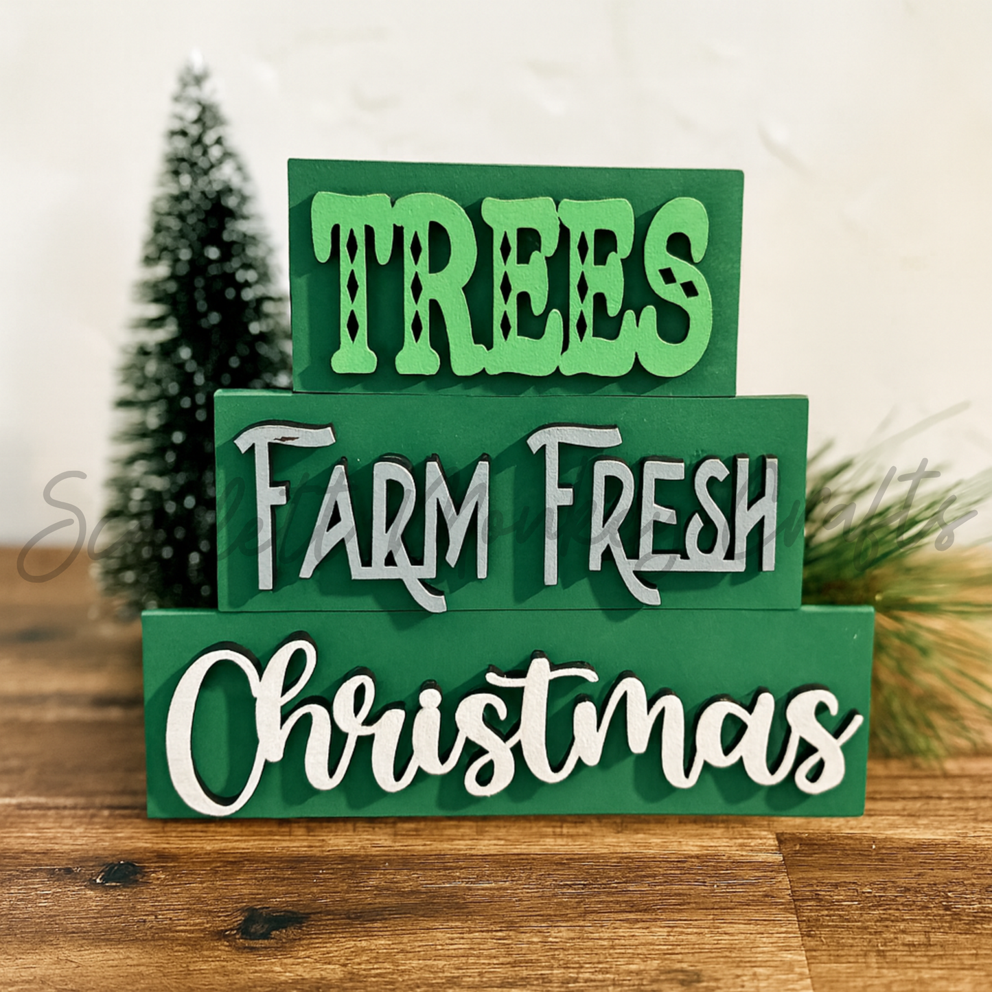 Christmas Word Stackers - Hand-Painted Tiered Tray Decor