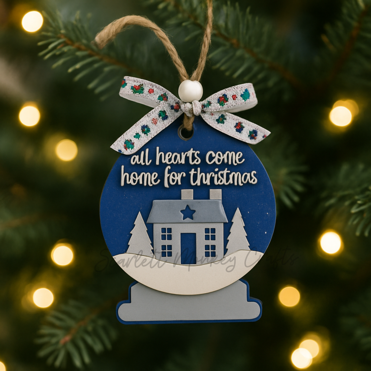 "All Hearts Come Home for Christmas" Snow Globe Ornament - Painted