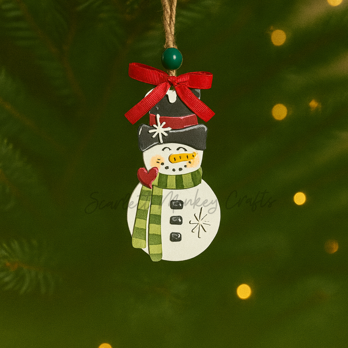 Snowman Ornament with Top Hat - Painted
