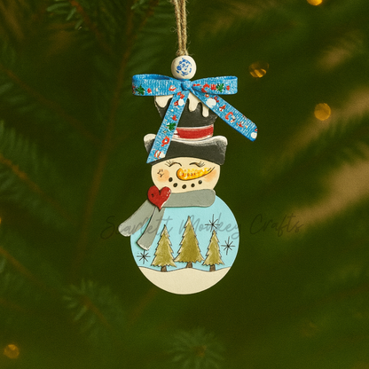 Snowman Ornament with Top Hat - Painted