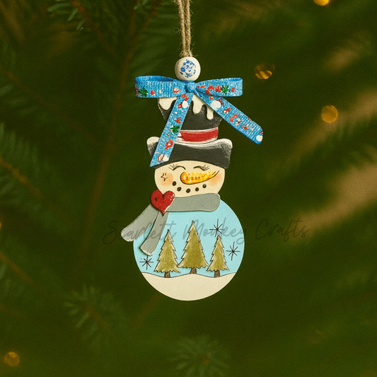 Snowman Ornament with Top Hat - Painted