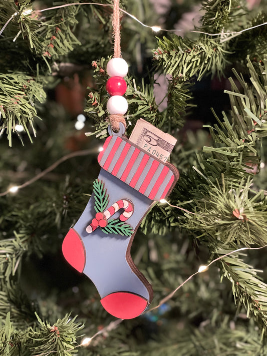 Christmas Ornament -  Money/Gift Card Holder - Blue Stocking