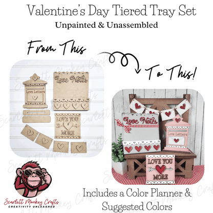 Paintable Wood Valentine's Day Tray Set - Unpainted and Unassembled Kit