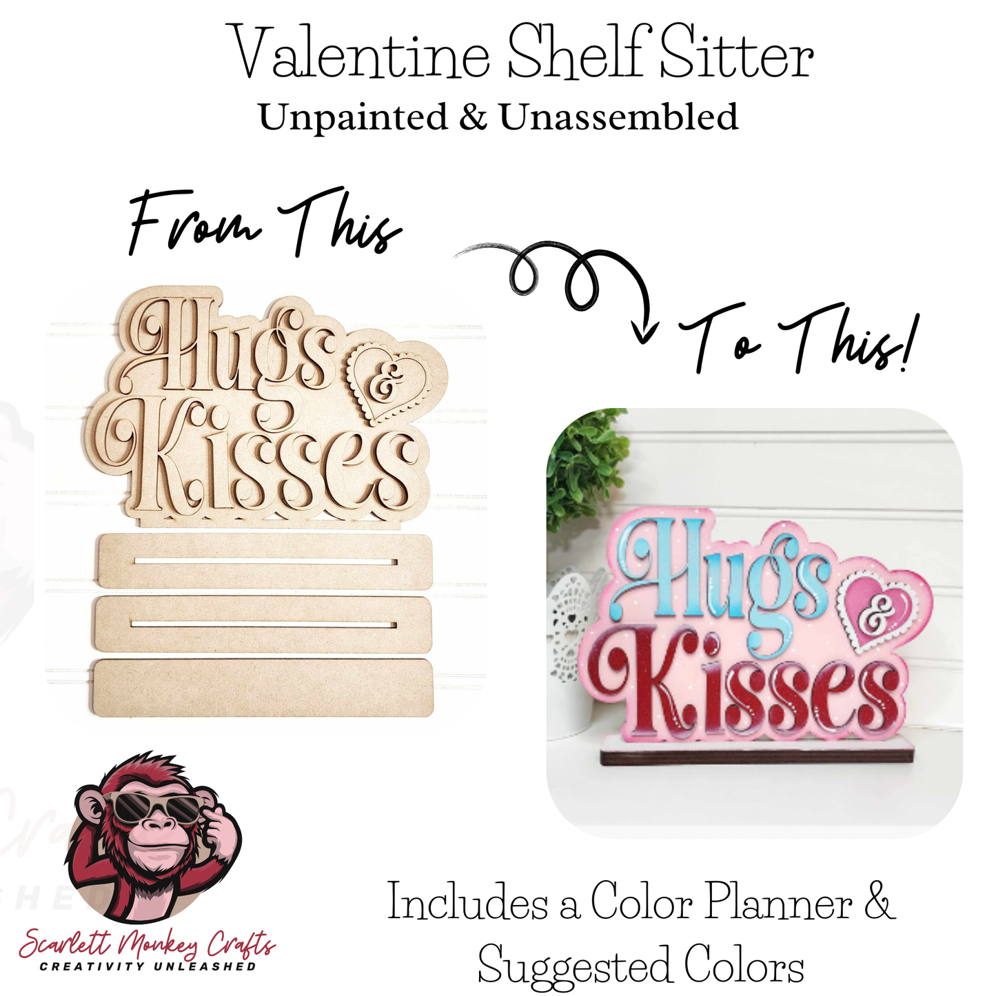 Paintable Project - Valentine Shelf Sitter - Hugs & Kisses