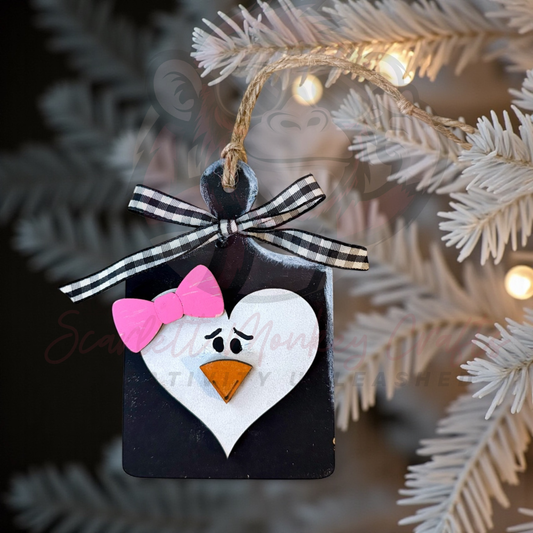 Penguin with Bow Breadboard Ornament & Gift Card Holder - Painted
