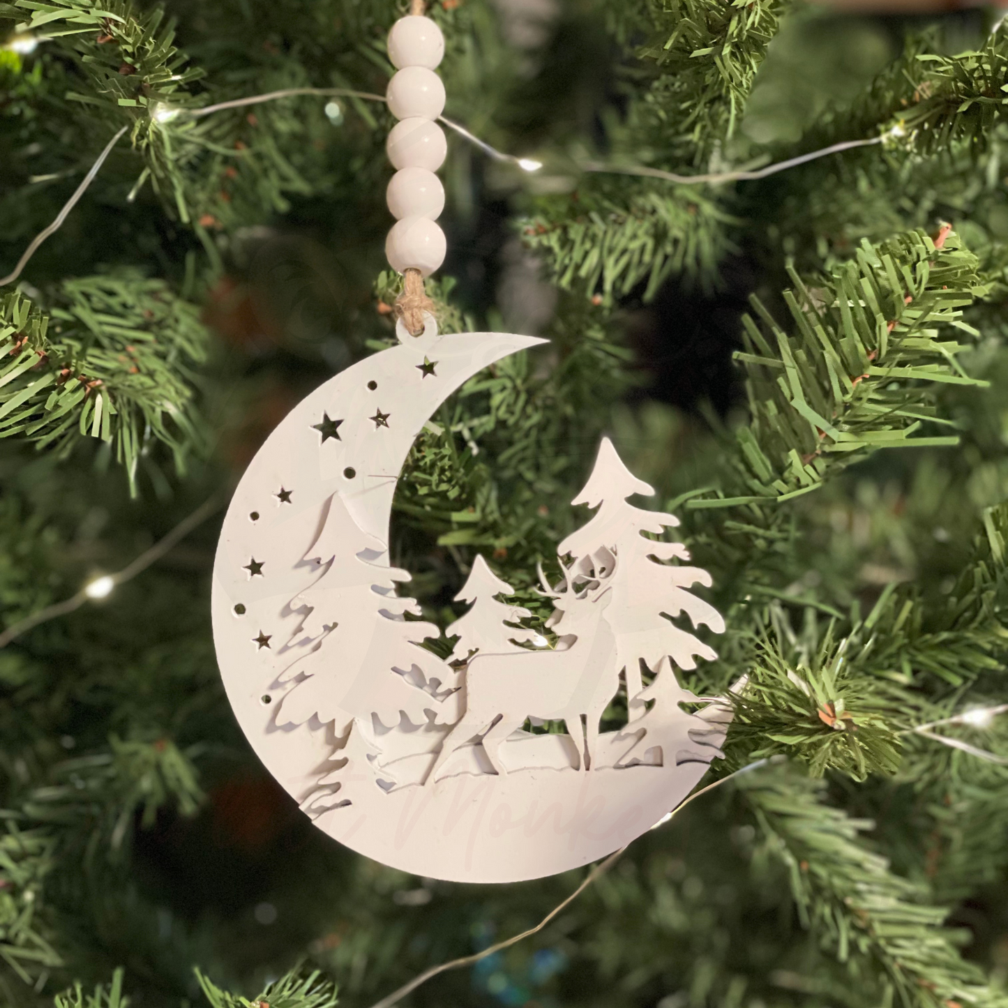 Deer and Moon Woodland Christmas Ornament