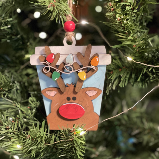Reindeer Latte Cup Ornament with Gift Card Holder - Painted