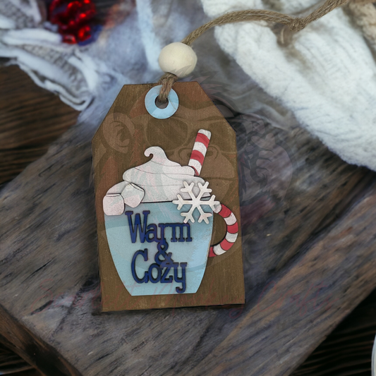 Warm & Cozy” Hot Cocoa Mug Ornament with Gift Card Holder - Painted