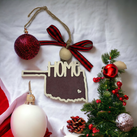 Christmas Ornament - Oklahoma - Maroon/Creme