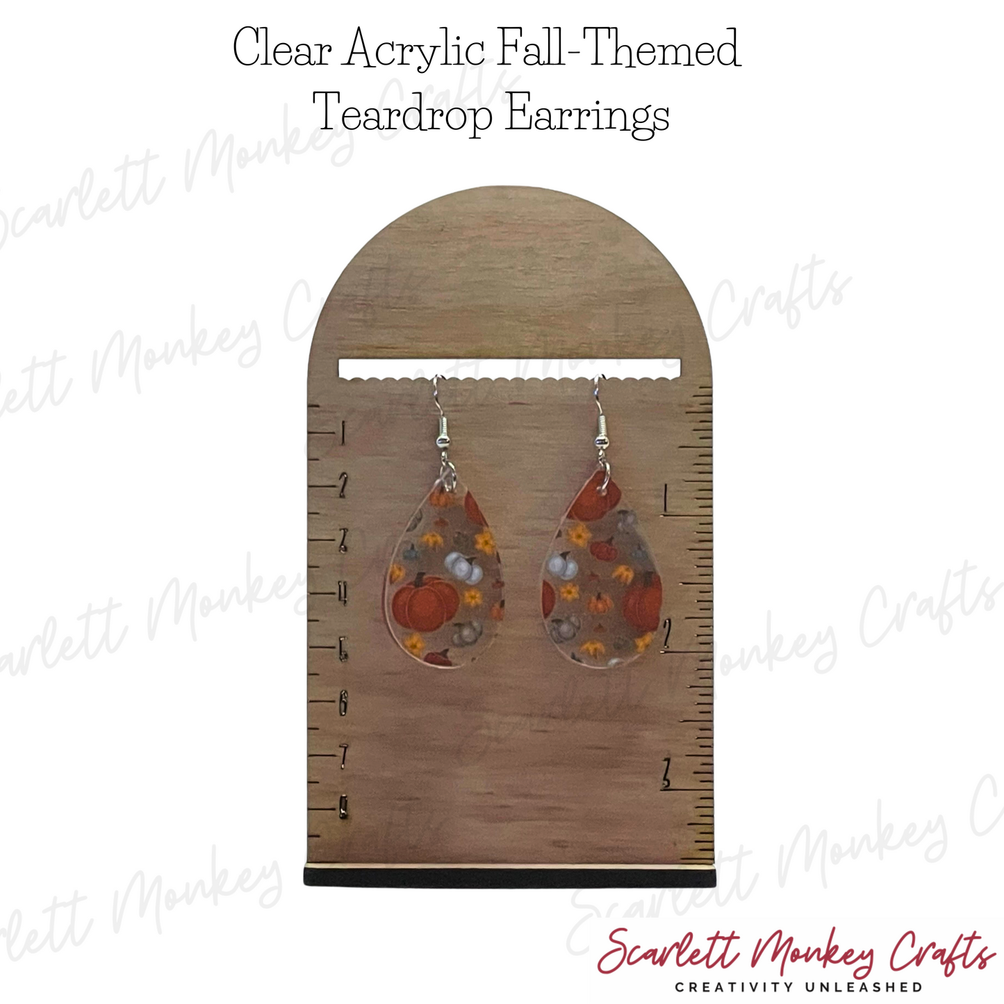 Teardrop Pumpkin Clear Patterned Acrylic Earrings