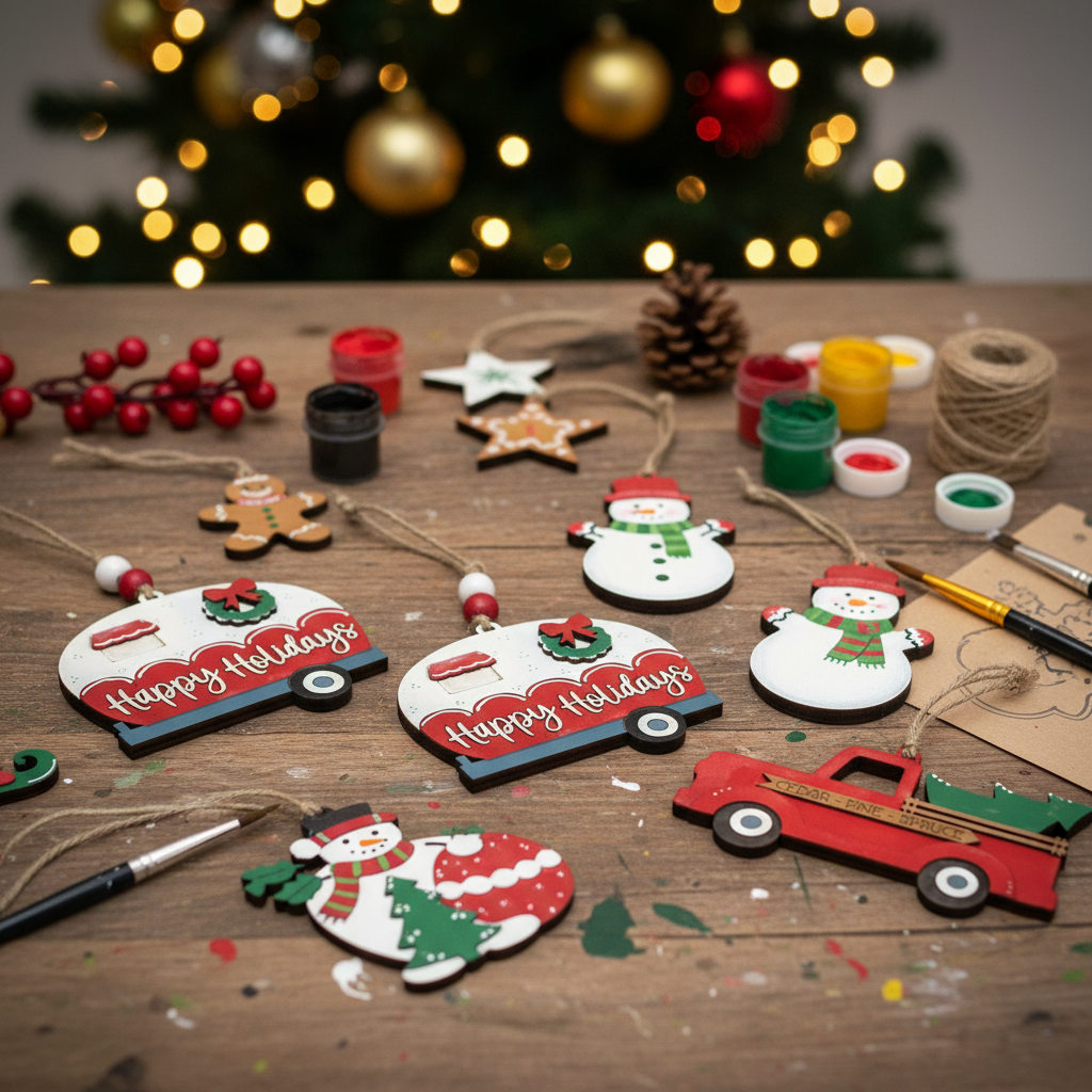 Hero banner with painted Christmas ornaments